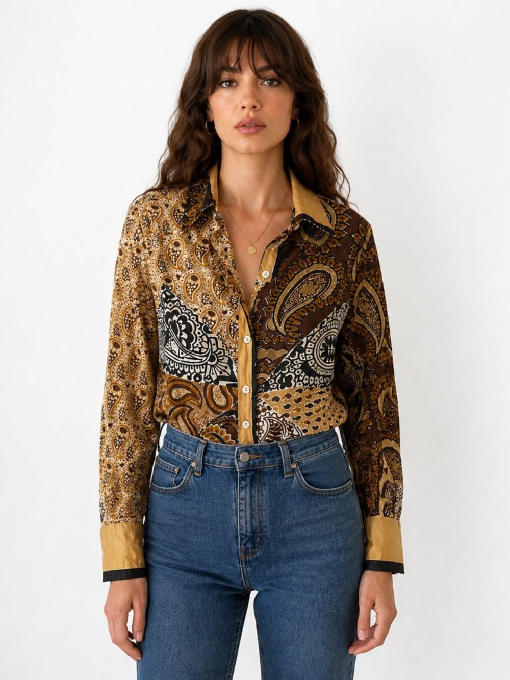 Vintage 1960s Vera Neumann Silk Paisley Patchwork Boho Blouse Womens M Size 10